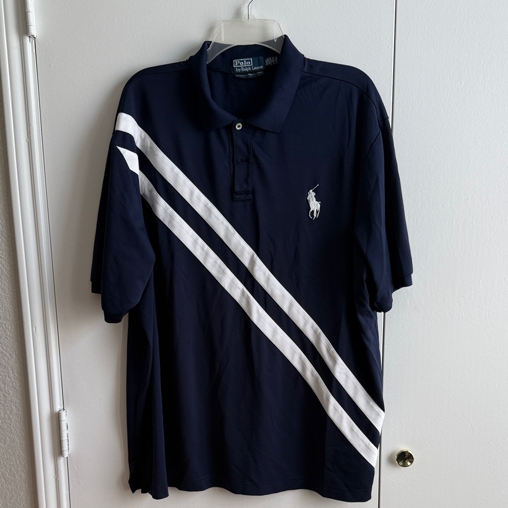 Polo by Ralph Lauren Navy Polo with White Diagonal Stripes